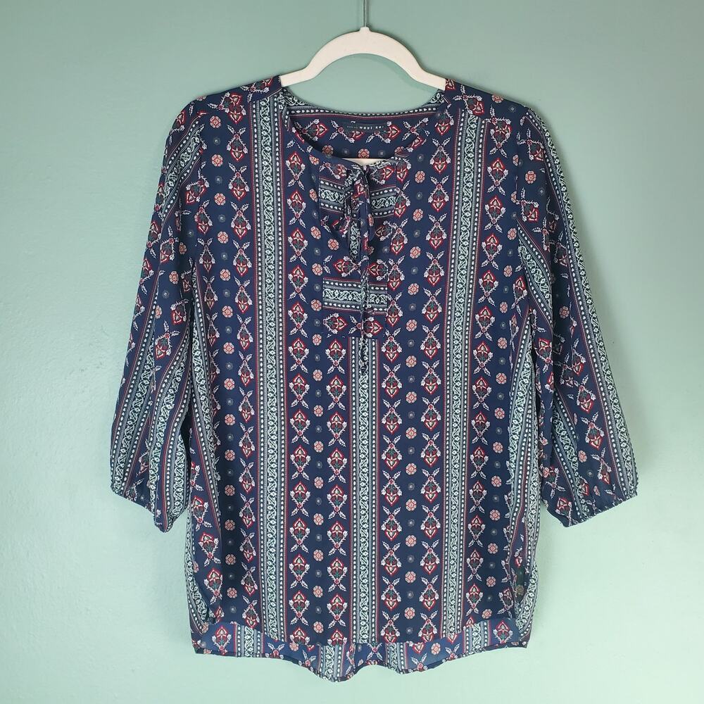 West Kei Womens Multicolor Tie Detail Pattern Blouse Size Medium